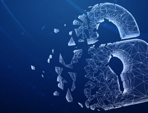 Three-dimensional lock icon isolated on abstract blue